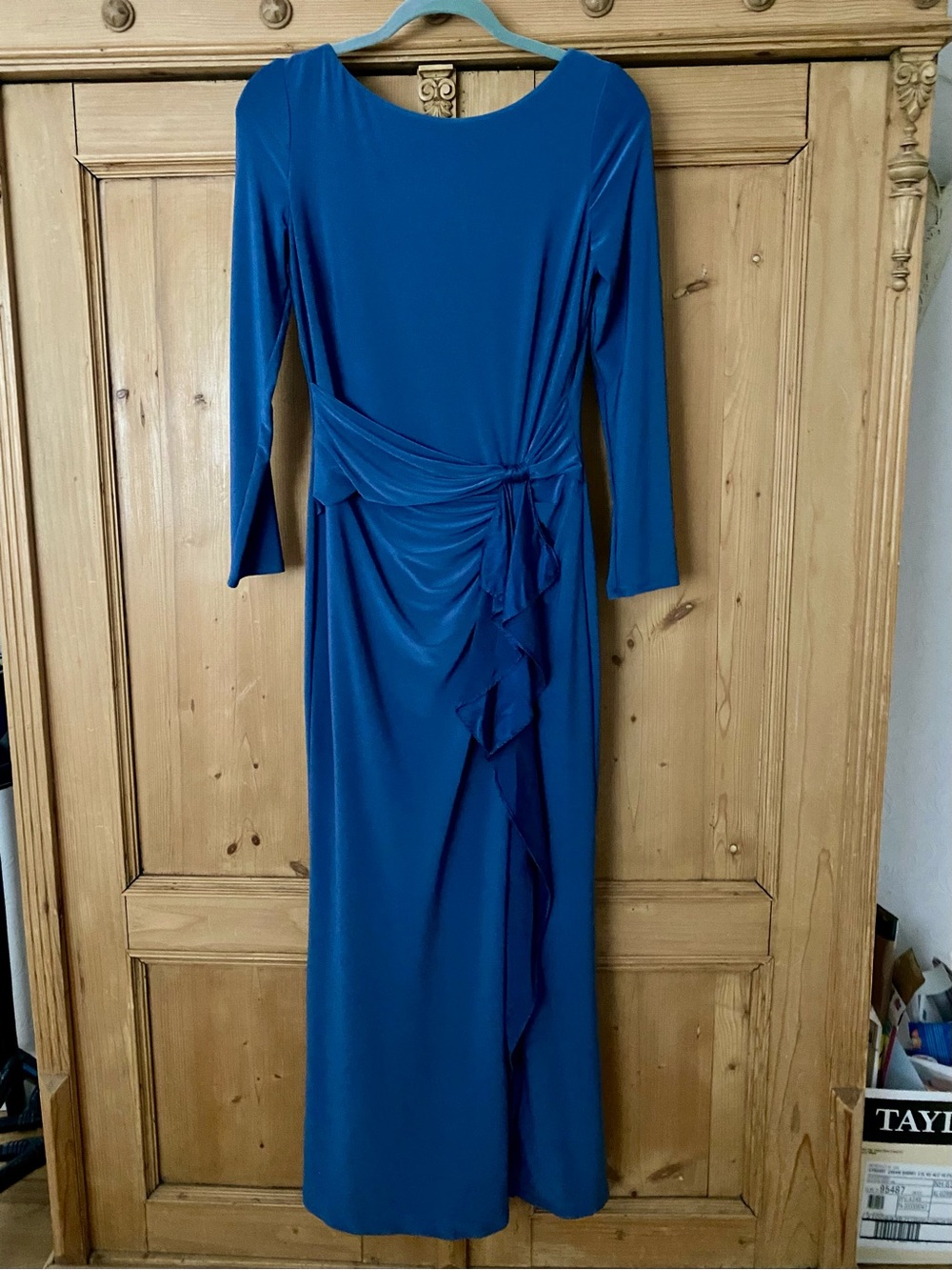 Ralph Lauren Teal Long-Sleeve Draped Gown